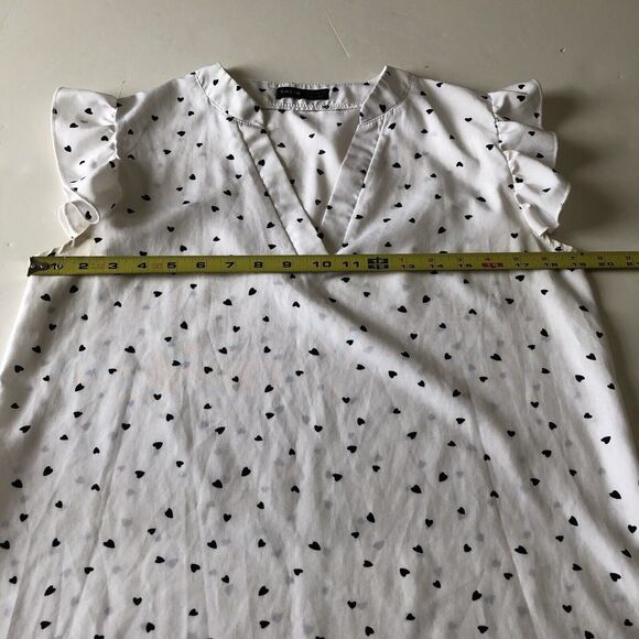 Shein Women's Heart Print Notched Neck Ruffle Sleeve Blouse White Size Medium - Picture 4 of 13